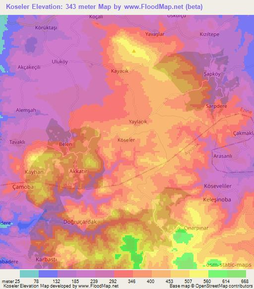 Koseler,Turkey Elevation Map