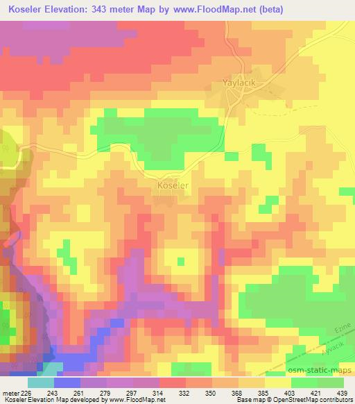 Koseler,Turkey Elevation Map