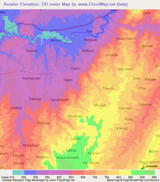 Koseler,Turkey Elevation Map