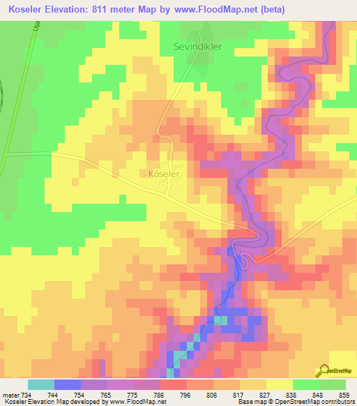 Koseler,Turkey Elevation Map