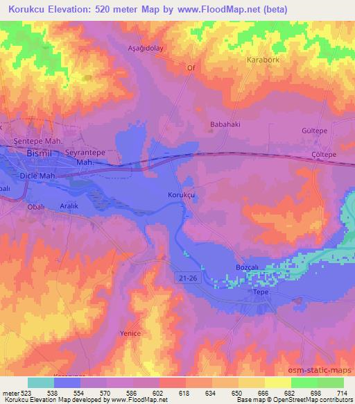 Korukcu,Turkey Elevation Map