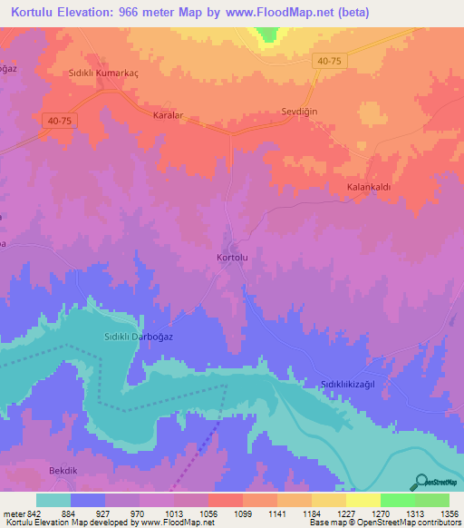 Kortulu,Turkey Elevation Map