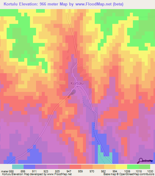 Kortulu,Turkey Elevation Map