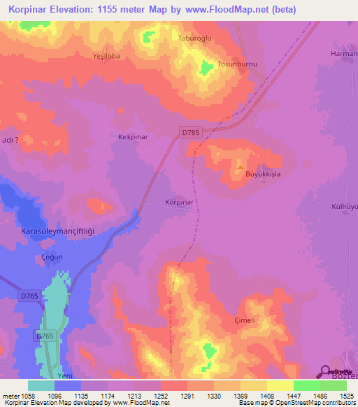 Korpinar,Turkey Elevation Map