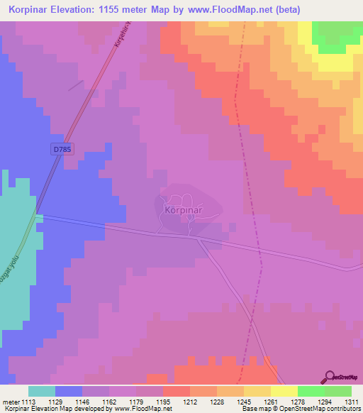 Korpinar,Turkey Elevation Map