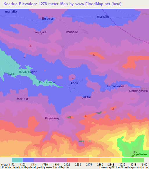 Koerlue,Turkey Elevation Map