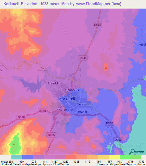 Korkuteli,Turkey Elevation Map