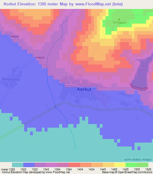 Korkut,Turkey Elevation Map