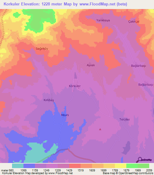 Korkuler,Turkey Elevation Map