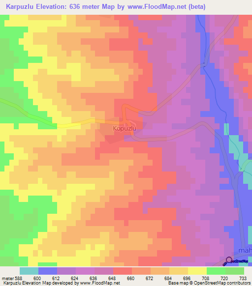 Karpuzlu,Turkey Elevation Map