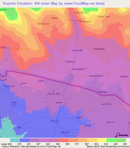 Koprulu,Turkey Elevation Map