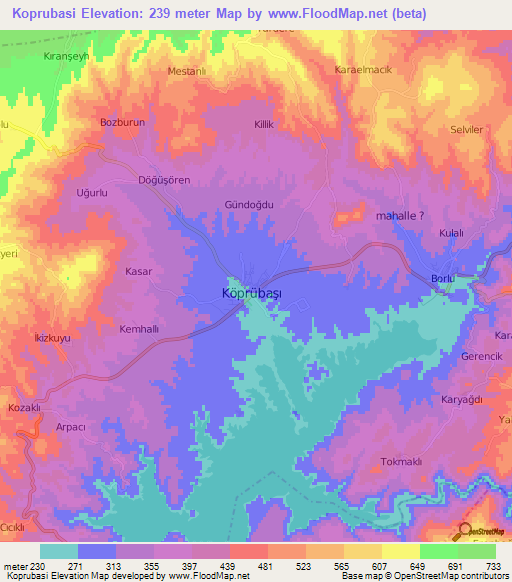 Koprubasi,Turkey Elevation Map