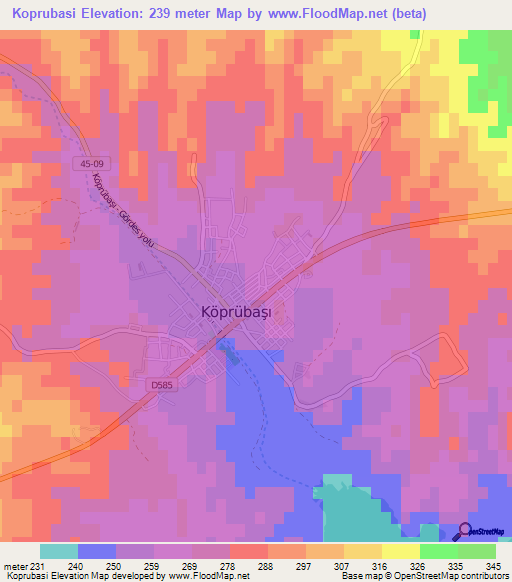 Koprubasi,Turkey Elevation Map