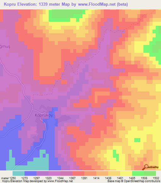 Kopru,Turkey Elevation Map