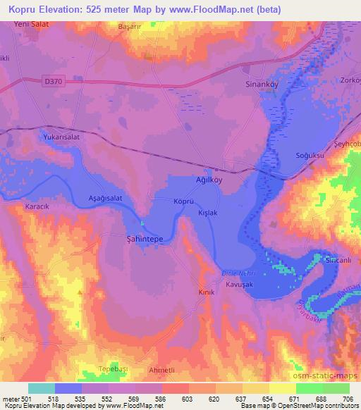 Kopru,Turkey Elevation Map