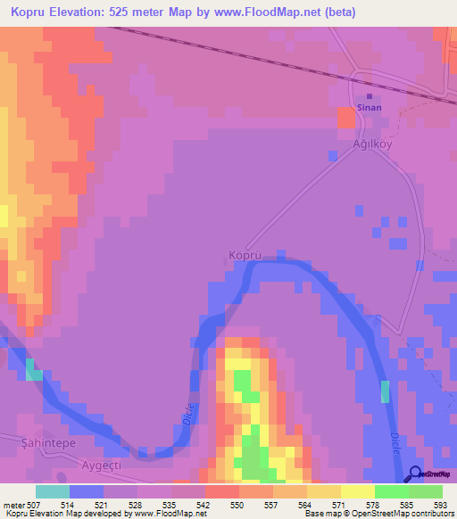 Kopru,Turkey Elevation Map