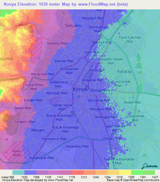 Konya,Turkey Elevation Map