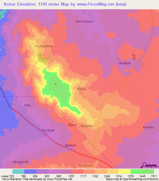 Konur,Turkey Elevation Map