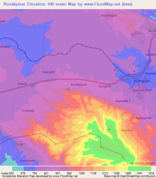 Konakpinar,Turkey Elevation Map