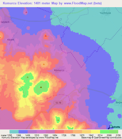 Komurcu,Turkey Elevation Map