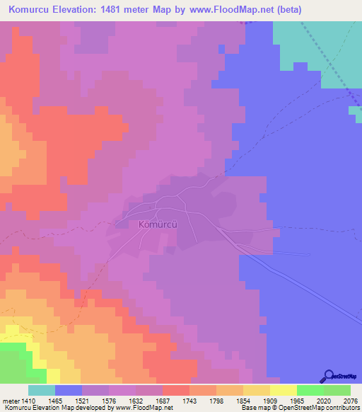 Komurcu,Turkey Elevation Map