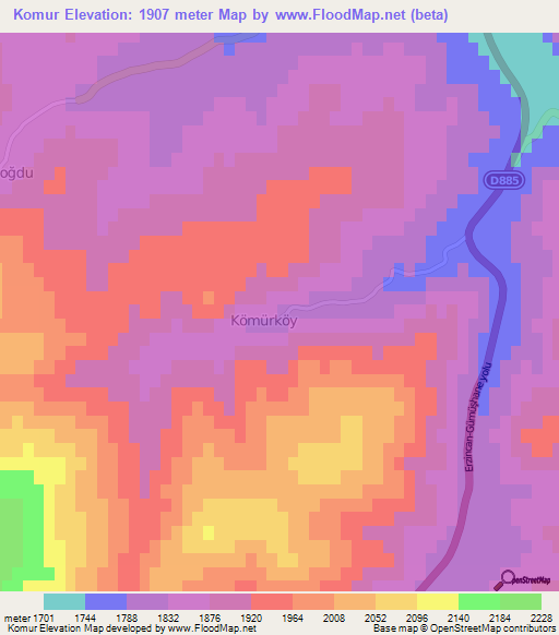 Komur,Turkey Elevation Map