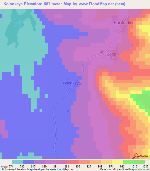 Kolonkaya,Turkey Elevation Map