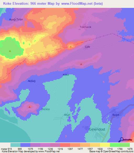 Koke,Turkey Elevation Map