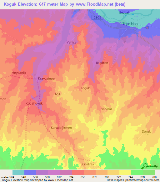 Koguk,Turkey Elevation Map