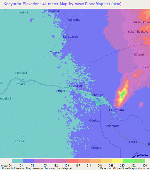 Kocyurdu,Turkey Elevation Map