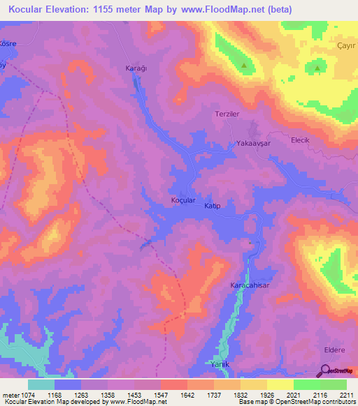 Kocular,Turkey Elevation Map