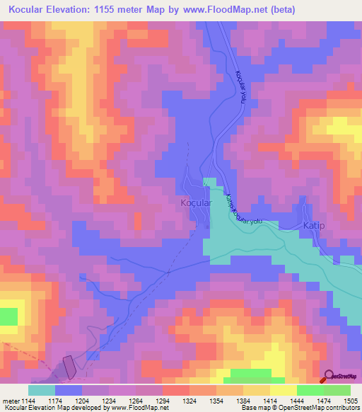 Kocular,Turkey Elevation Map