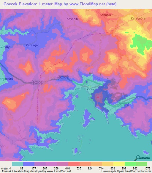 Goecek,Turkey Elevation Map