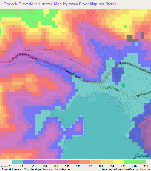 Goecek,Turkey Elevation Map