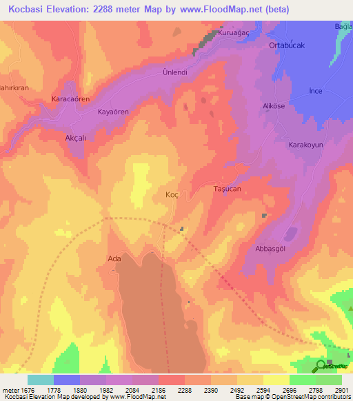 Kocbasi,Turkey Elevation Map