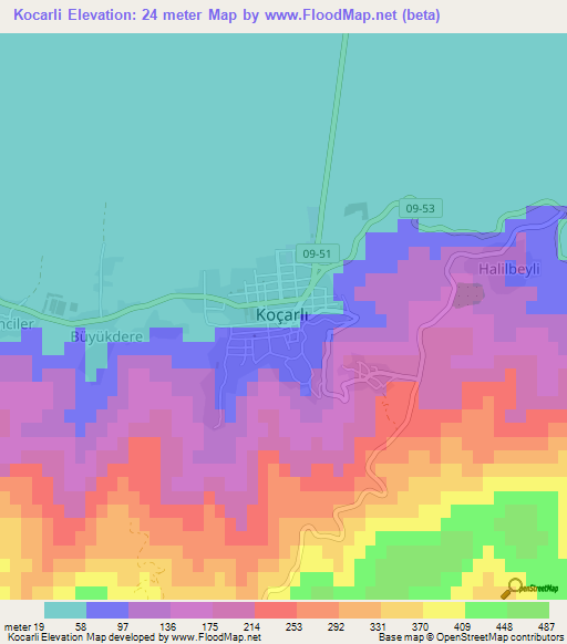 Kocarli,Turkey Elevation Map