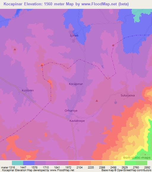 Kocapinar,Turkey Elevation Map