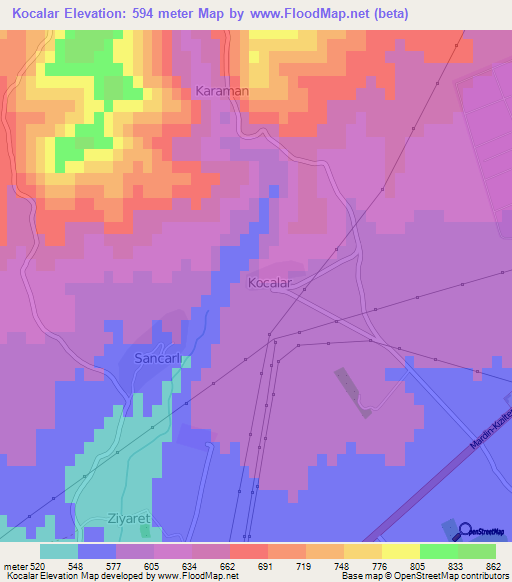 Kocalar,Turkey Elevation Map