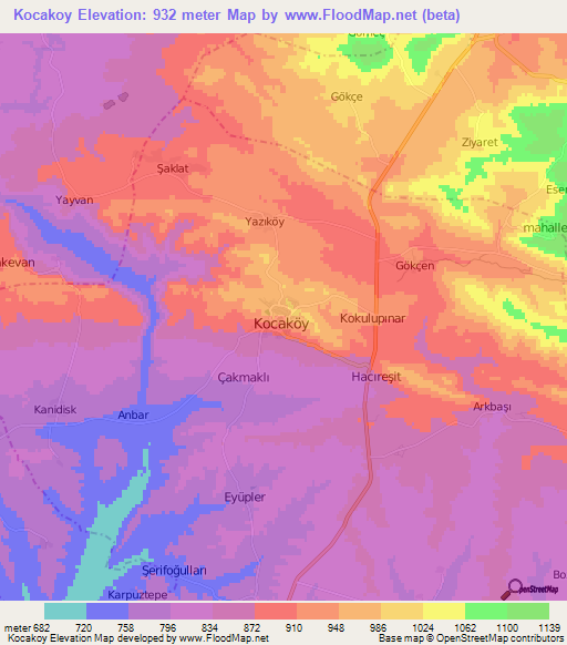 Kocakoy,Turkey Elevation Map