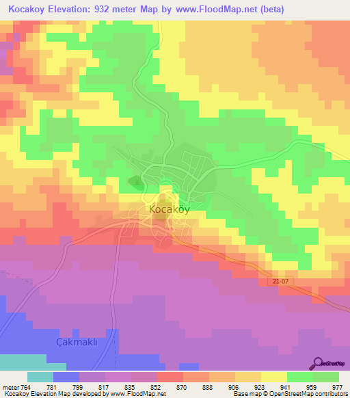 Kocakoy,Turkey Elevation Map