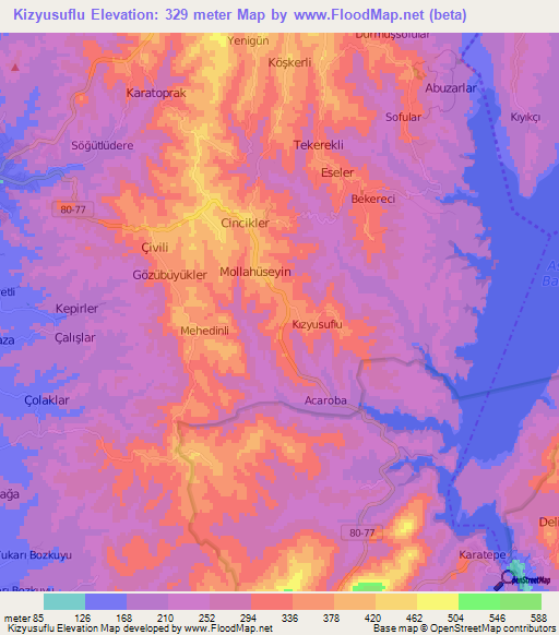 Kizyusuflu,Turkey Elevation Map