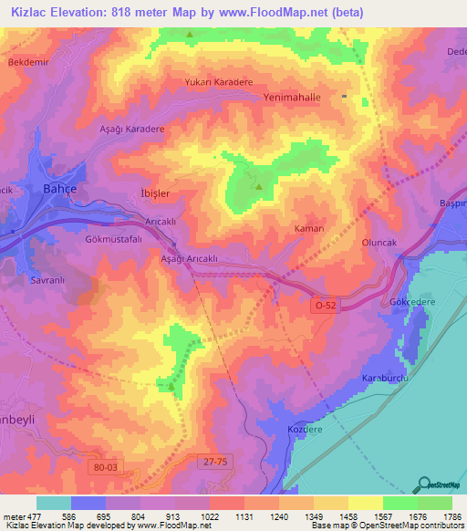 Kizlac,Turkey Elevation Map