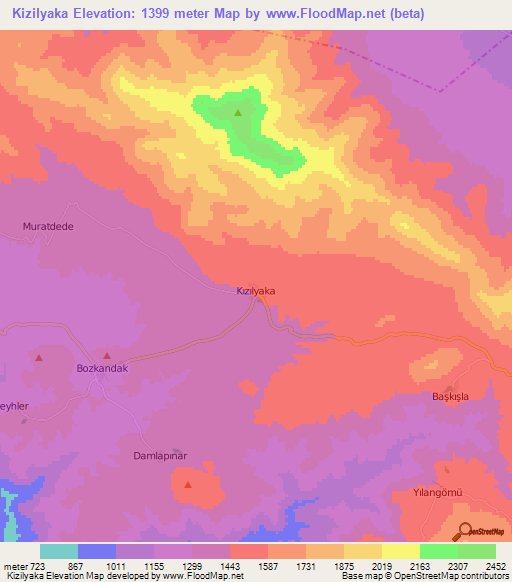 Kizilyaka,Turkey Elevation Map