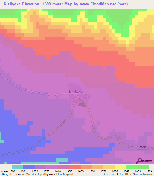 Kizilyaka,Turkey Elevation Map