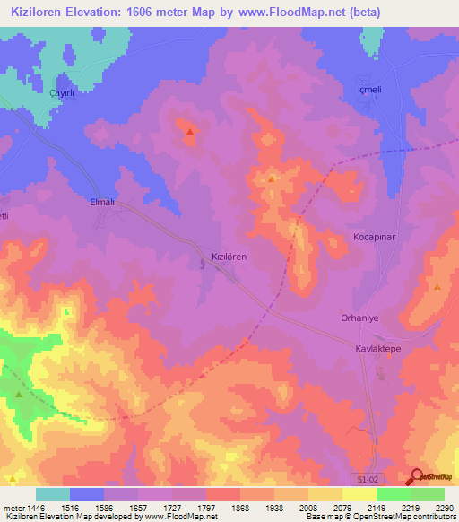 Kiziloren,Turkey Elevation Map