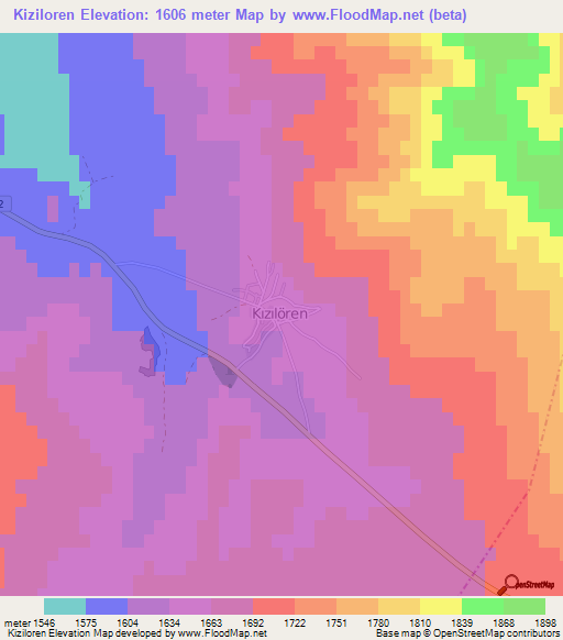 Kiziloren,Turkey Elevation Map