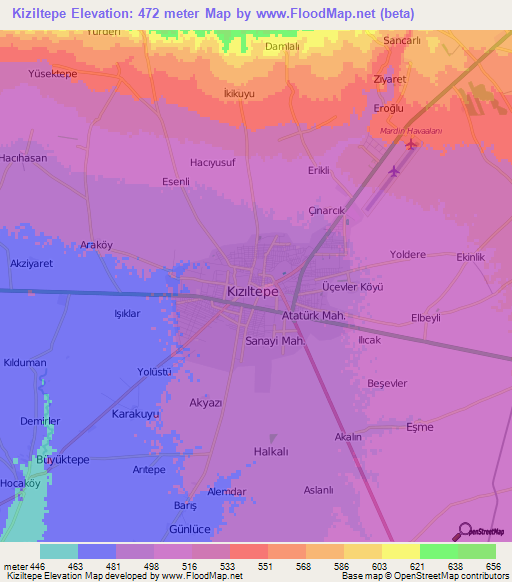 Kiziltepe,Turkey Elevation Map