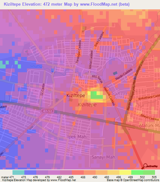 Kiziltepe,Turkey Elevation Map