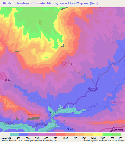 Kizilsu,Turkey Elevation Map