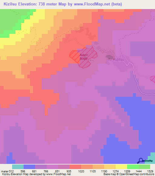 Kizilsu,Turkey Elevation Map